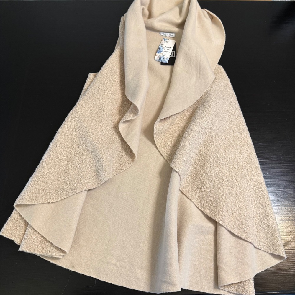 Catherine Lillywhite's Womens Beige‎ Draped Waterfall Vest Made in Italy OSFM